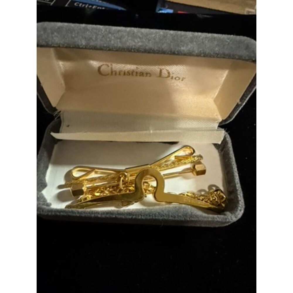 Vintage Christian Dior 3 pc gold toned metal tie tack set